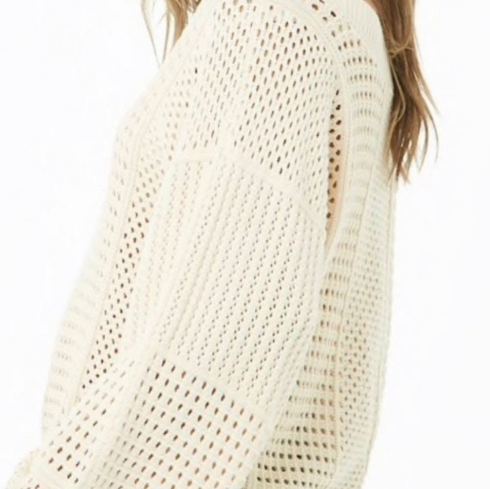 Fate by LFD Wide Open Arm Ivory Sweater Size Large Relaxed Crochet NEW NWT - Picture 4 of 10